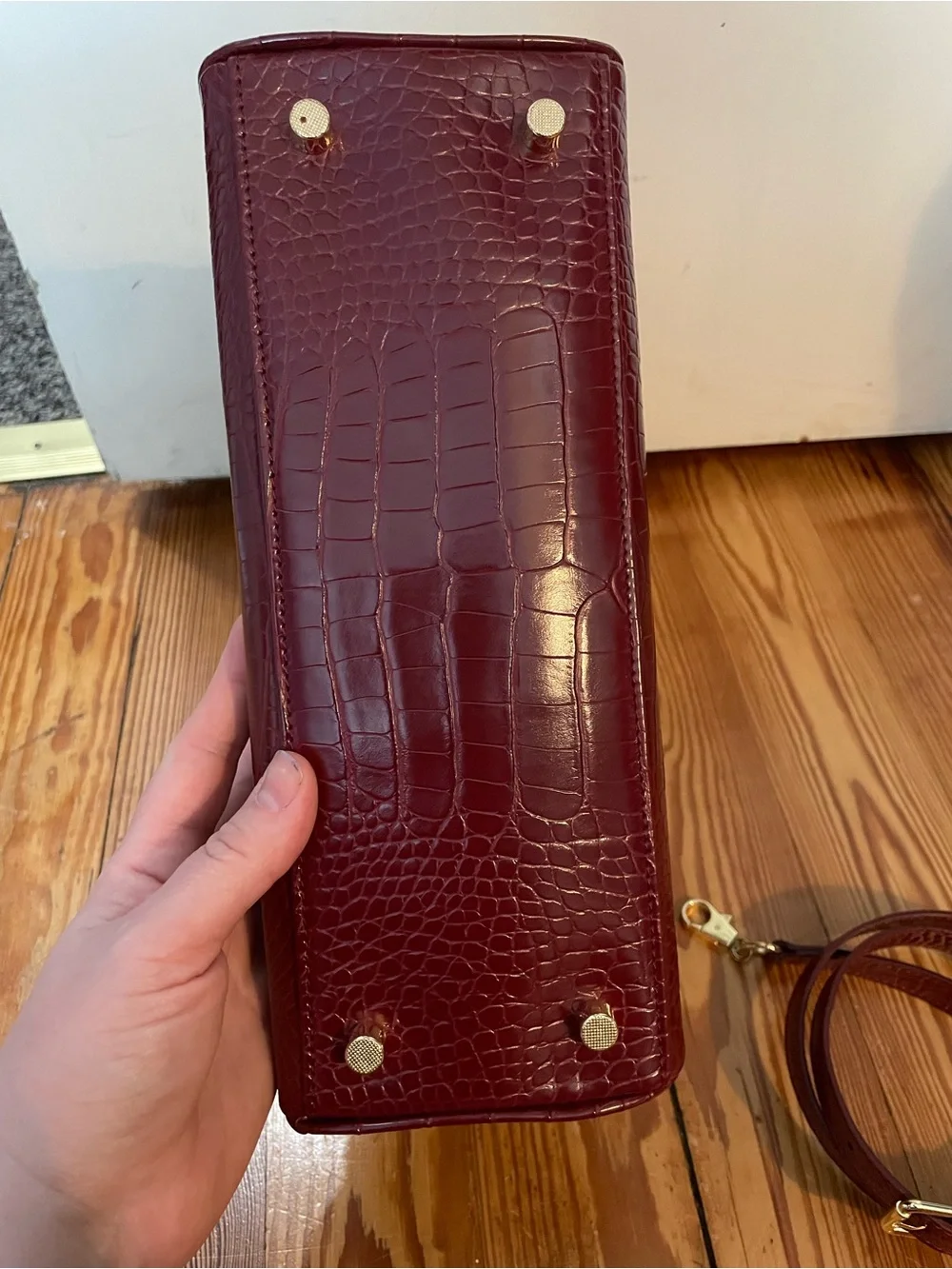 Victoria Hyde London Women's Burgundy Croc-Embossed Top-Handle Bag